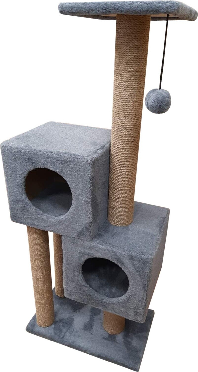 Игровой комплекс для кошек CAT-HOUSE Двойной домик джут 55×31×127 см серый (4810801202673) - Фото 2